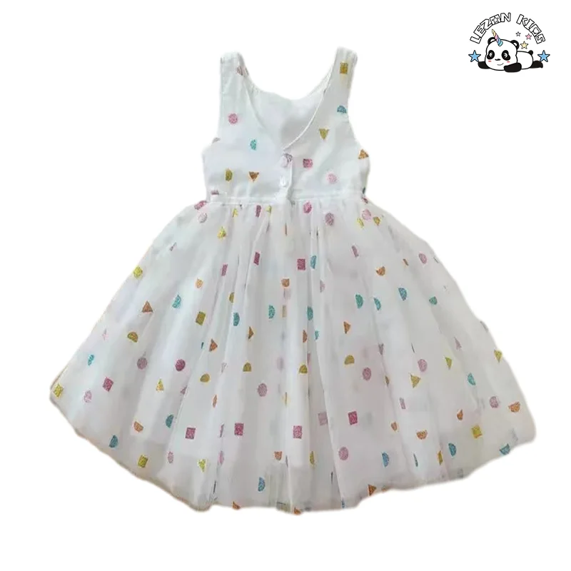 LEZONKIDS - Hot Sale Sleeveless Party Dress Silver Foil Printing Tulle Fabric Girls Dress for Kids